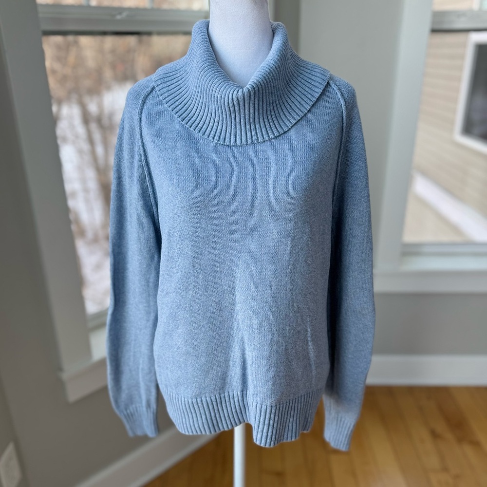 Jeanne Pierre Light Blue Cowl Neck Cotton Sweater Size Medium